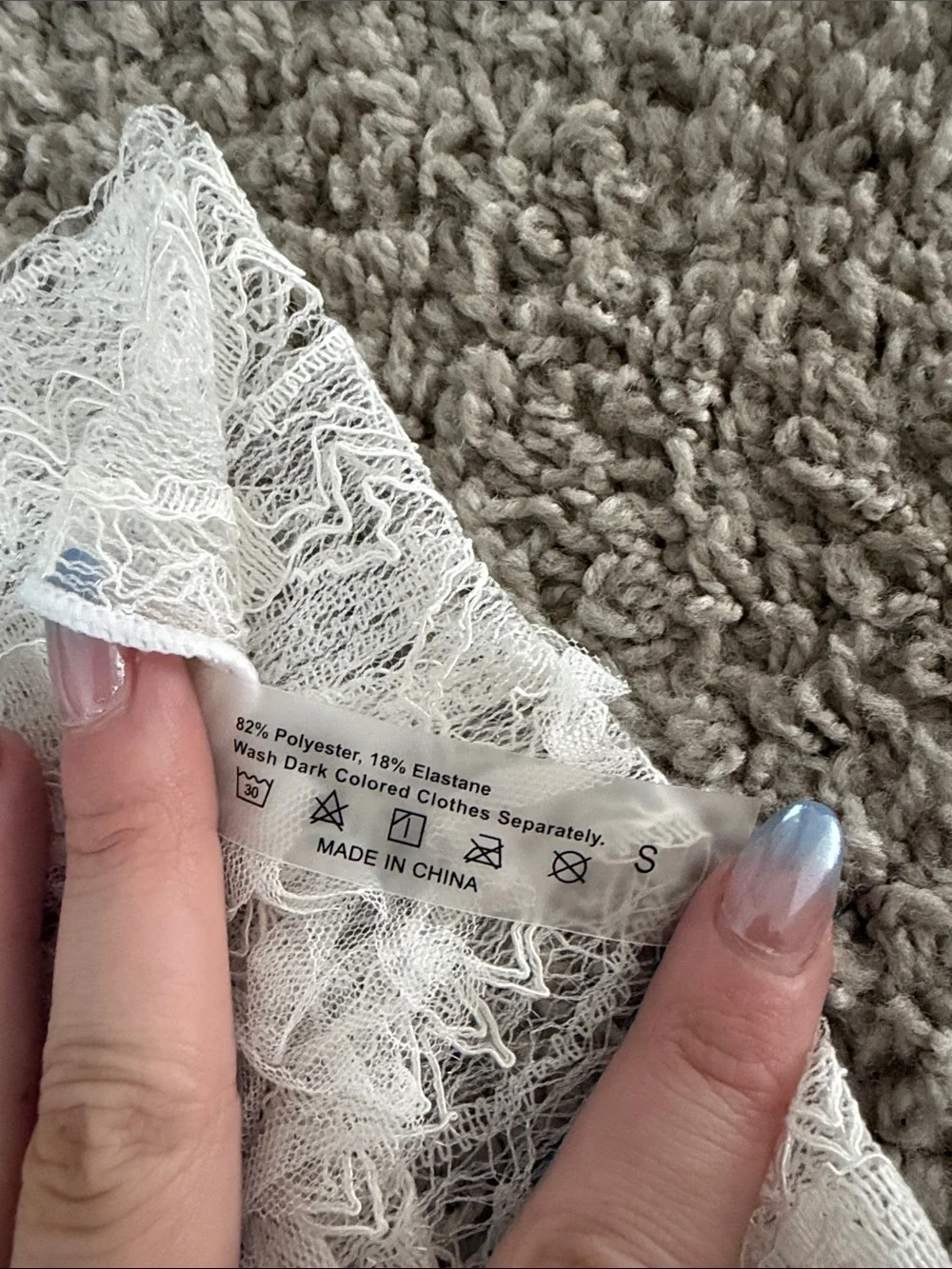 White Lace & Ribbed Triangle Bikini 3 Piece Set - Picture 3 of 8